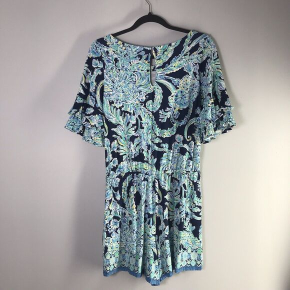 Lilly Pulitzer Size Medium Lula Romper High Tide Navy Scuba Doo Jumper Blue - Picture 11 of 16